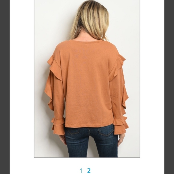Ruffled Lightweight Knit Top Camel NWT - Picture 6 of 7